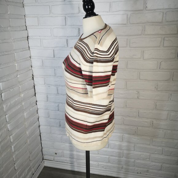 Denver Hayes Ladies Size 2XL Cream Tan Red Brown & Black Striped Sweater - Picture 4 of 9